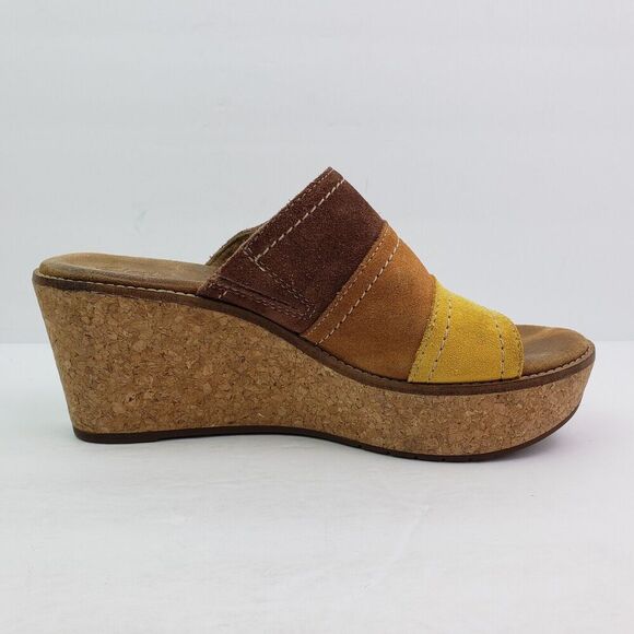 Clarks Aisley Lily Womens Size 8 Brown Suede Slip On Cork Wedge Sandals - Picture 3 of 10